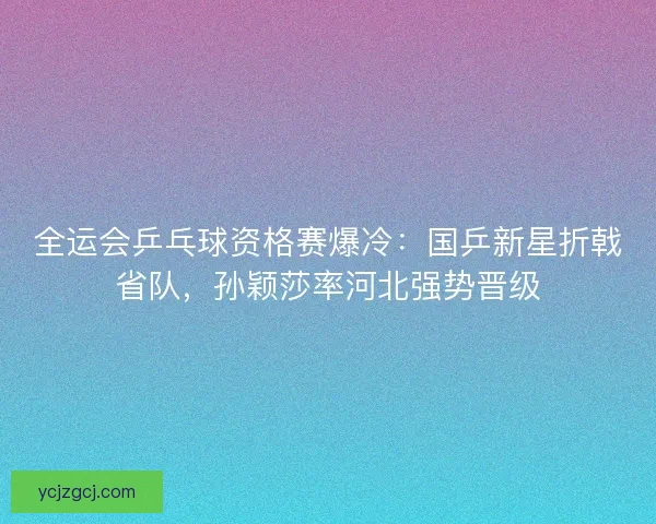 全运会乒乓球资格赛爆冷：国乒新星折戟省队，孙颖莎率河北强势晋级